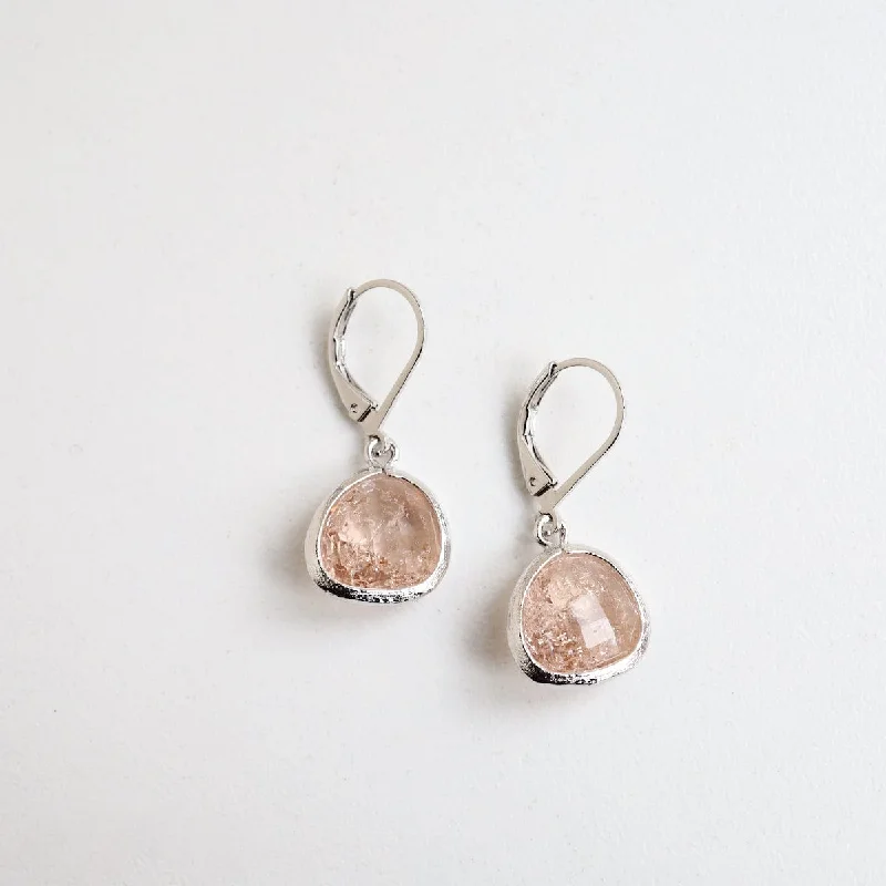 Silver Peach Rock Crystal Lever Back Earring