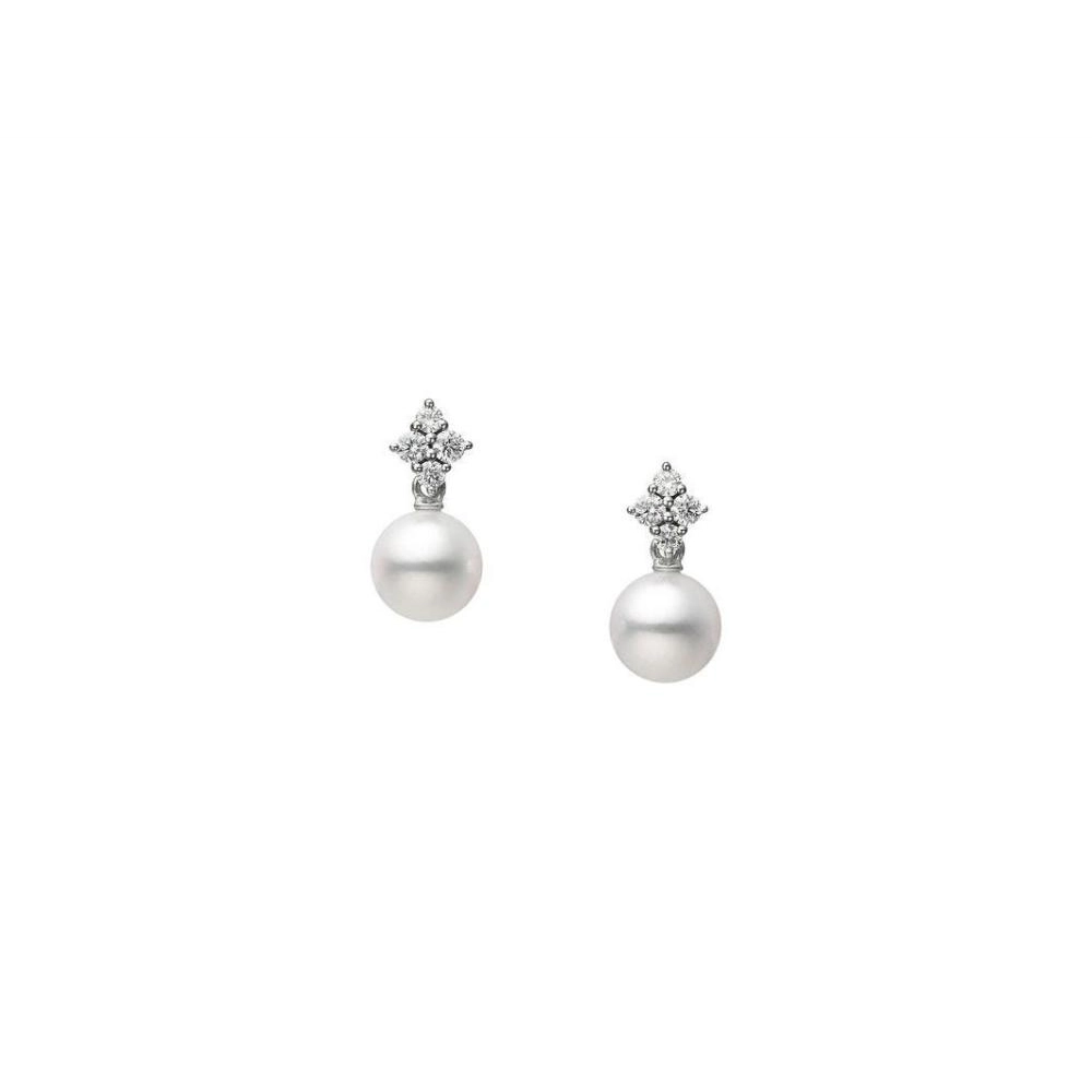 Mikimoto 18K White Gold Cultured Akoya Pearl and Diamond Earrings