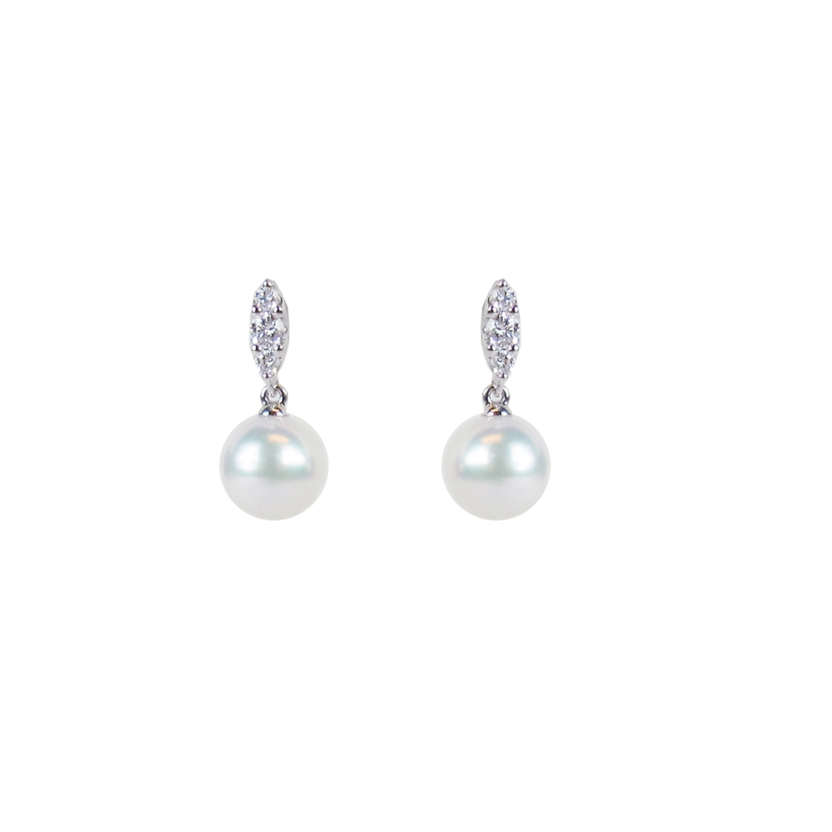 Mikimoto 18K White Gold Cultured Akoya Pearl & Diamond Earrings