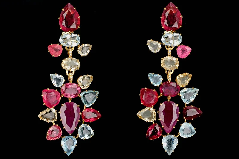 Modern H. Stern & Diane Von Furstenberg 18K Yellow Gold Multi-Stone and Diamond Harmony Chandelier Earrings