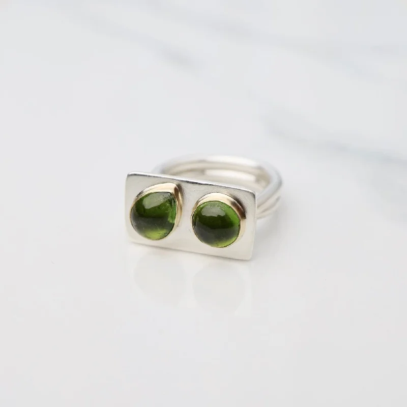 Two Stone Green Tourmaline Monument Ring