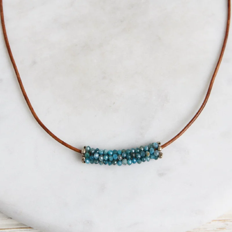 Hand Stitched Apatite Leather Necklace