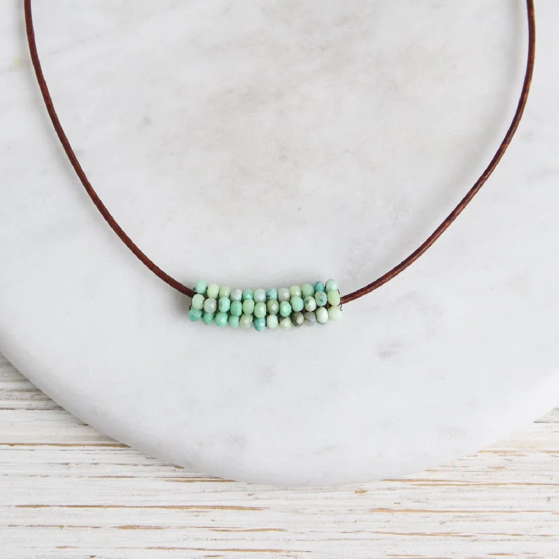 Hand Stitched Moss Opal Leather Necklace