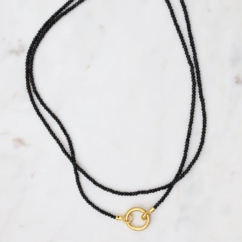 Black Spinel Necklace with Ring Clasp