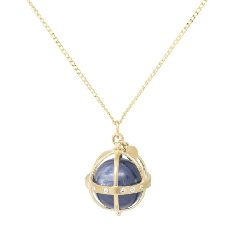 18K  Large Cage Necklace with Gemstone Ball - Kyanite