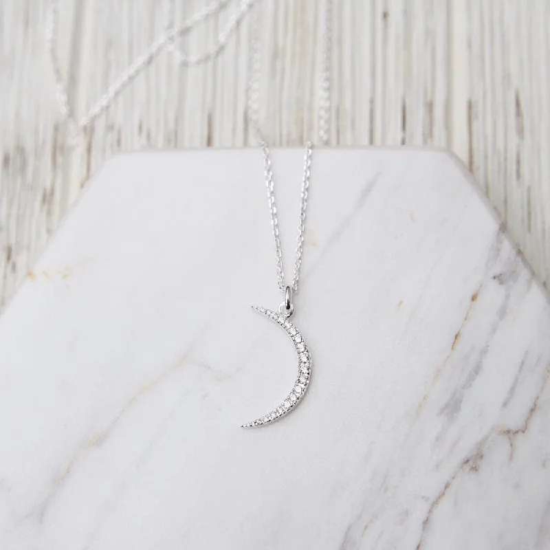 Large Pavé Crescent Moon Necklace