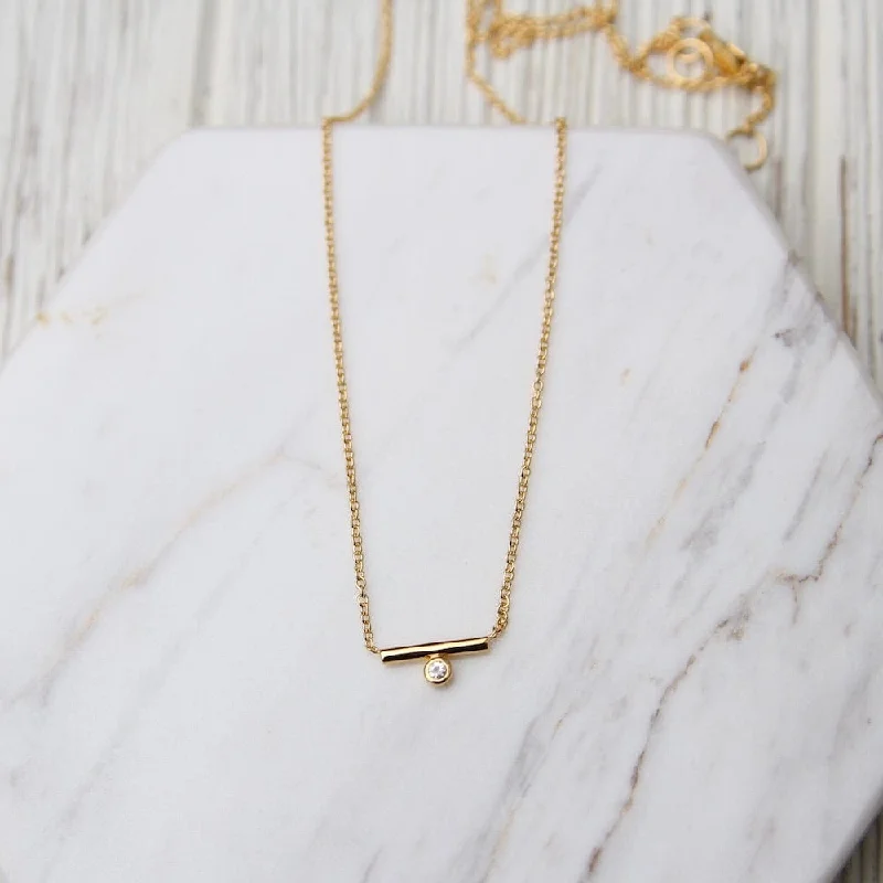 Tiny Bar With Side CZ Necklace