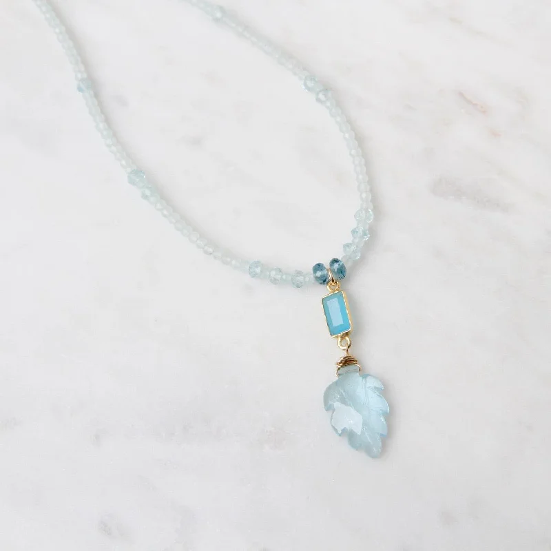 Apatite with Carved Blue Topaz Leaf Necklace