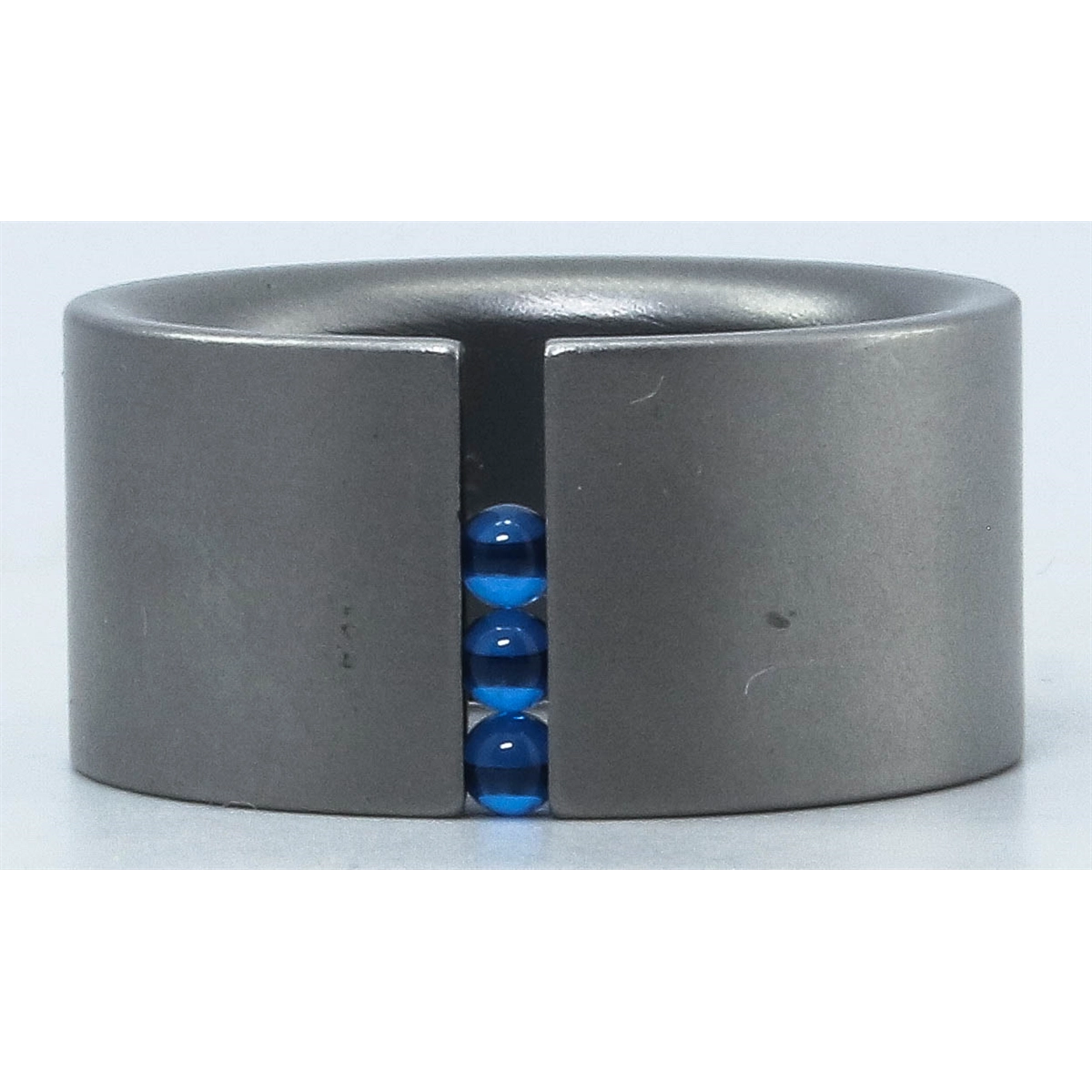 Niessing Steel Ring with Synthetic Blue Spinel Balls - Size 7.25