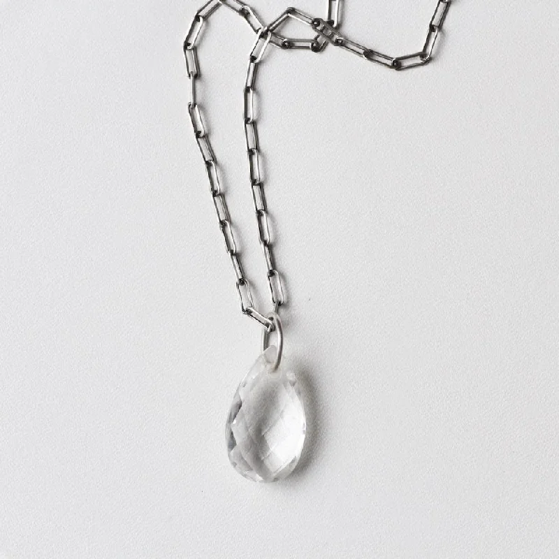 Clear Quartz Teardrop on Oxidized Link Chain