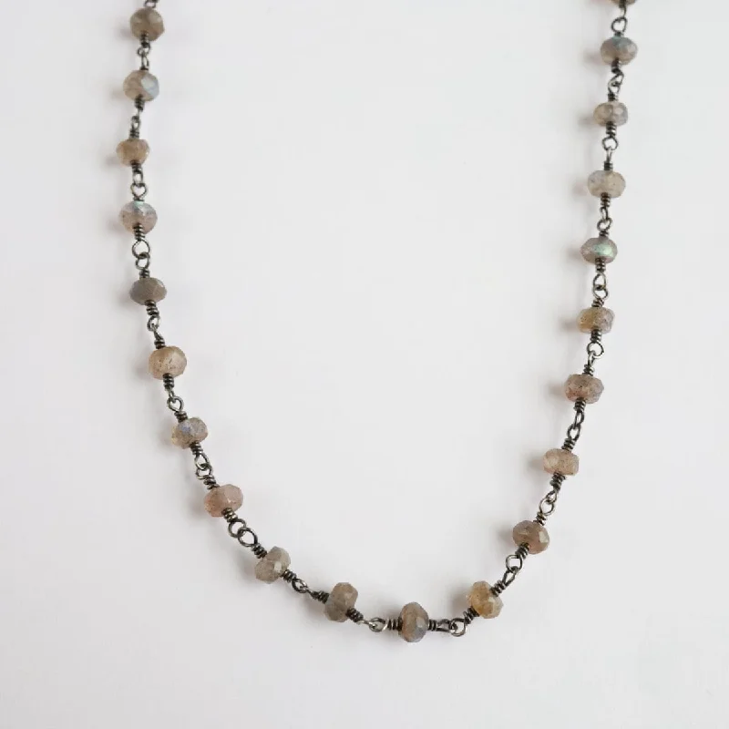 Labradorite Oxidized Rosary Chain Necklace