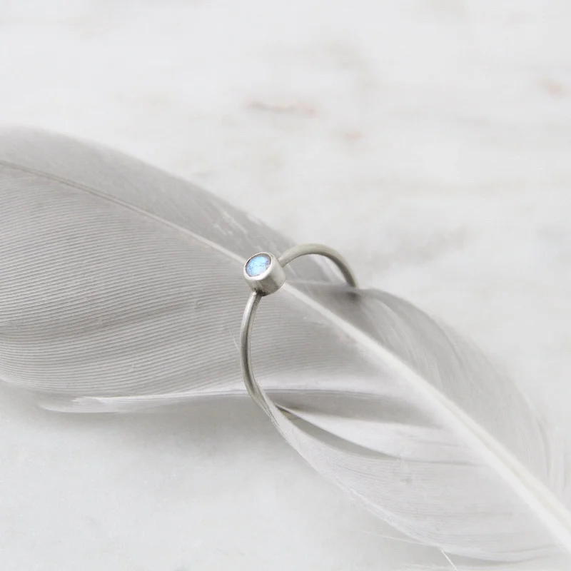 Tiny Faceted Single Rainbow Moonstone in Sterling Ring