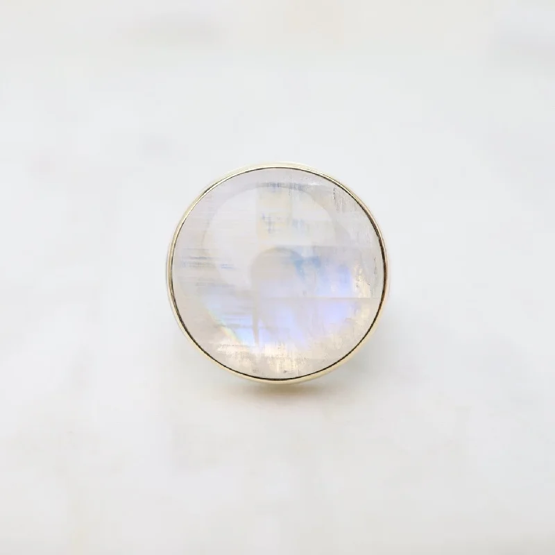 Jamie Joseph Round Smooth White Rainbow Moonstone Ring