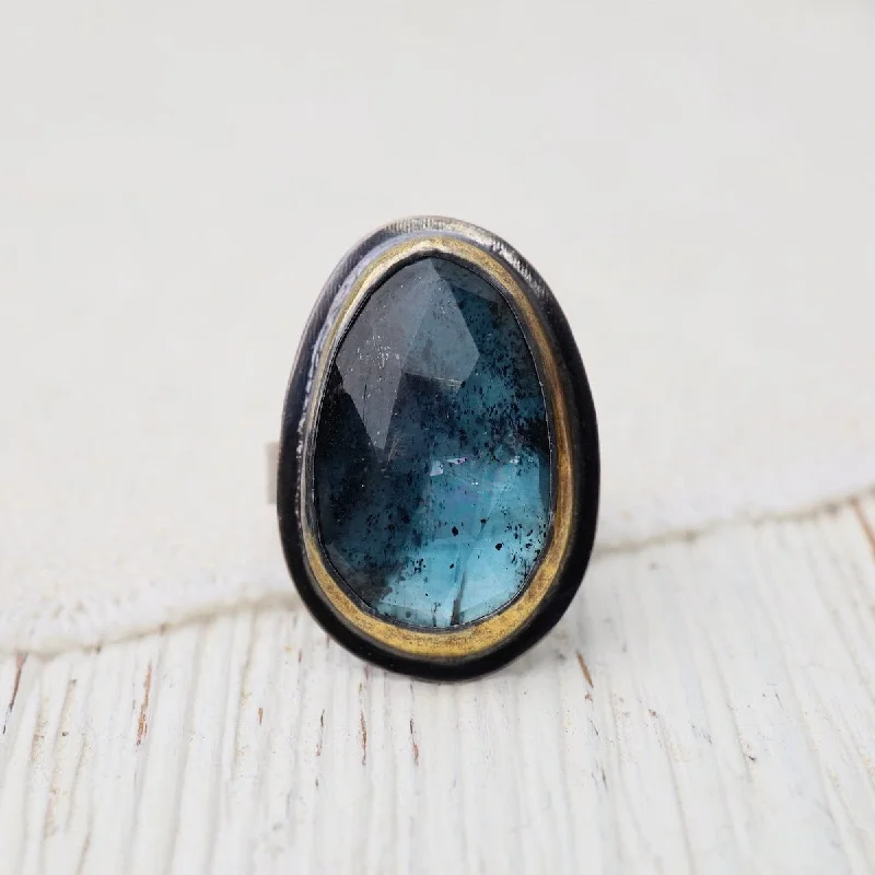 Teal Kyanite Crescent Rim Ring