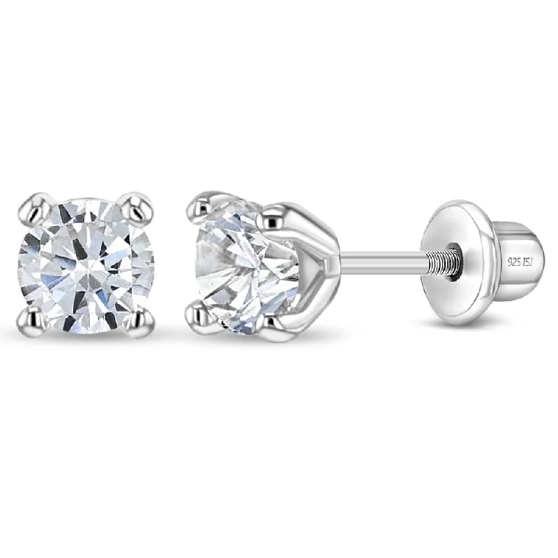 Modern Prong Solitaire Children Earrings - Screw Back