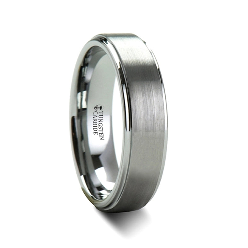 Tungsten Band with Raised Brush Center