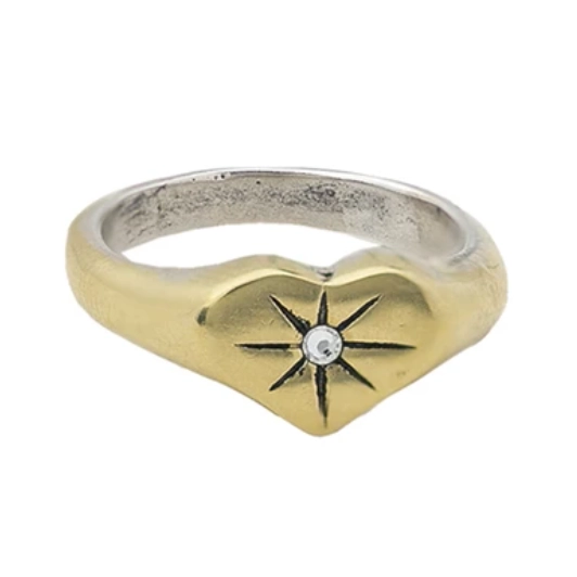 Waxing Poetic Guided By Heart Compass Ring with Crystal