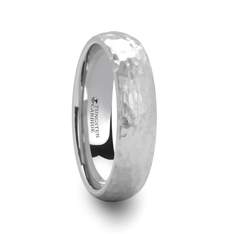 White Tungsten Domed Hammered Finish Band